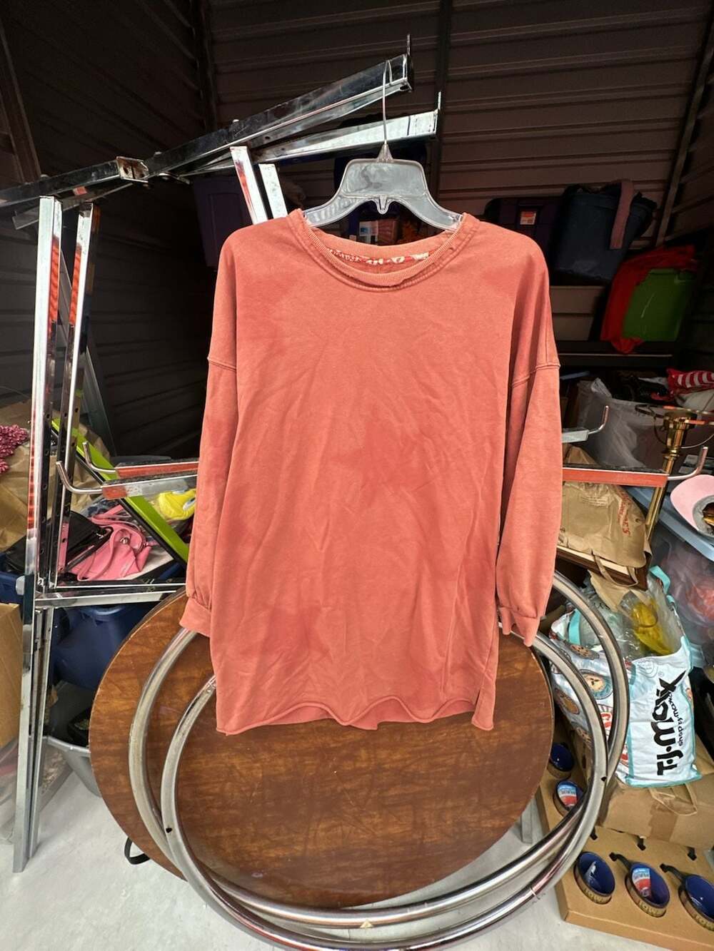 Umgee EST. 2001 Women's Oversized Raw Hem Tunic Sweatshirt in Rust